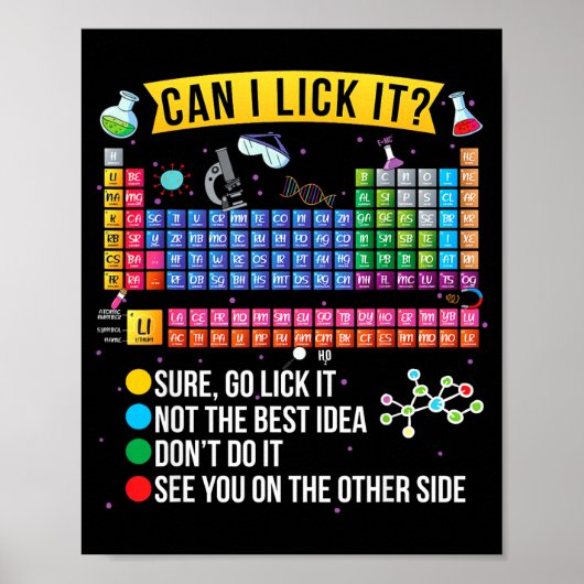 Poster Can I Lick It Periodic Table Funny Science Chemist (Devant)