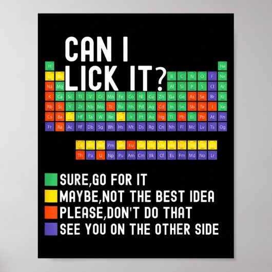 Poster Can I Lick It Periodic Table Funny Science Teacher (Devant)