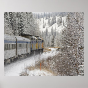 Poster Canada, Alberta. Train à neige VIA Rail entre