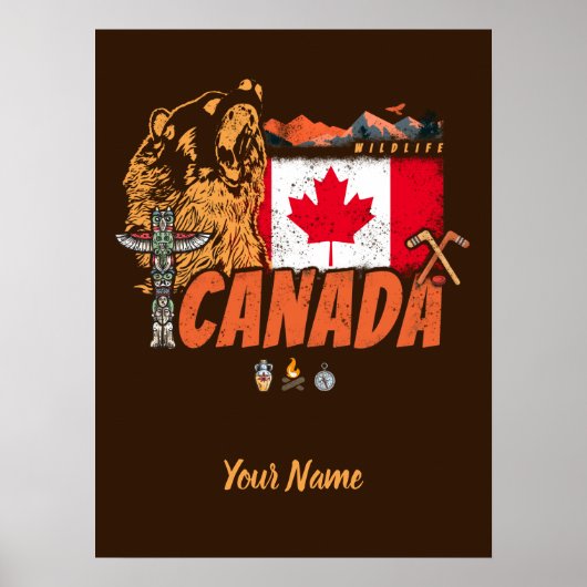 Poster Canada vintage flag and grizzly (Devant)