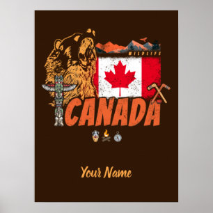 Poster Canada vintage flag and grizzly bear souvenir