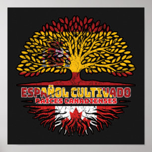 Poster Canadian Canada Spain Spanish Tree Roots Flag