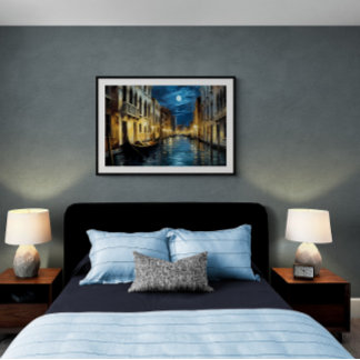 Poster Canal de Venise la nuit, peinture à l'huile | Ai