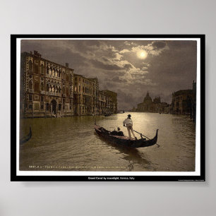 Poster Canal grand par clair de lune, Venise, Italie