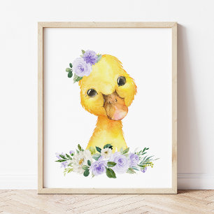Poster Canard, Animaux de ferme, Fleurs violettes, Neutre
