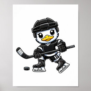 Poster Canard Chibi Jouant au Hockey sur Glace Design Mig