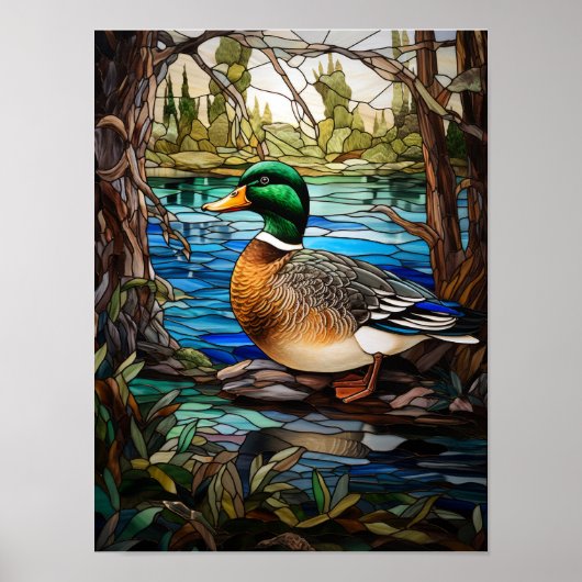 Poster Canard colvert dans un design de vitrail (Devant)