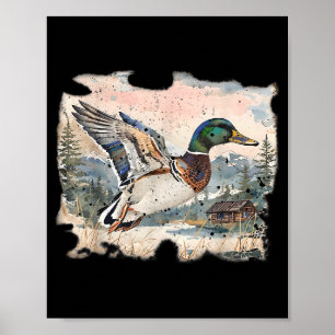 Poster Canard colvert drôle rétro Chasse aux oiseaux d'ea