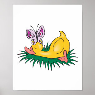 Poster canard couché avec papillon
