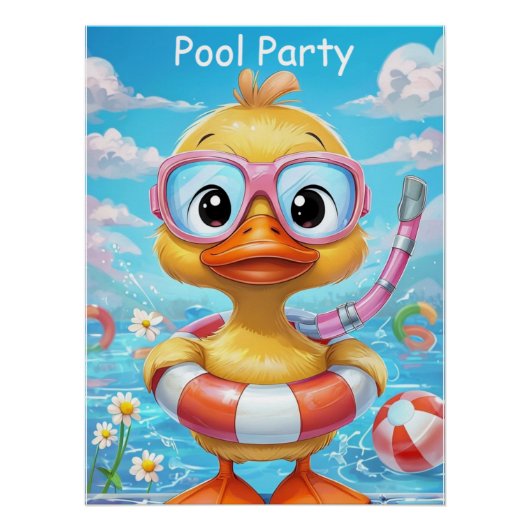 Poster Canard de fête avec tuba et maillot de bain (Devant)