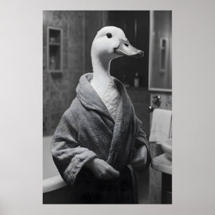 Poster Canard drôle en robe de chambre imprimé, mur de sa