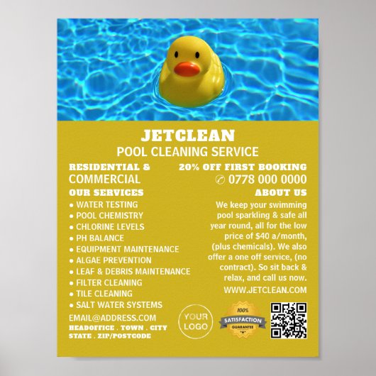 Poster Canard flottant, Nettoyage de la piscine (Devant)