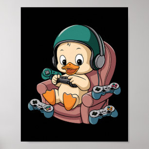 Poster Canard Gamer En Colère Avec Casque Et Contrôleur