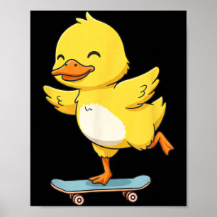 Poster Canard jaune drôle skater planche à roulettes ball