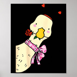 Poster Canard Kawaii Rose Cœur Arc Jour de la Saint-Valen