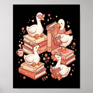 Poster Canard lisant des livres de bibliothécaire de la S