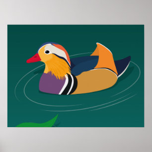 Poster Canard Mandarin Coloré Art Moderne sur Fond Vert