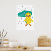 Poster Canard Mignon Avec Parapluie Sous La Pluie Arc-En- (Cuisine)