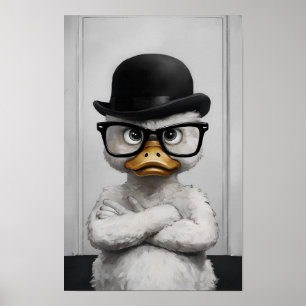 Poster Canard-mouche avec lunettes et Casquette Bowler Im