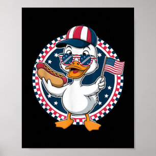 Poster Canard patriotique drôle Drapeau américain Hot Dog
