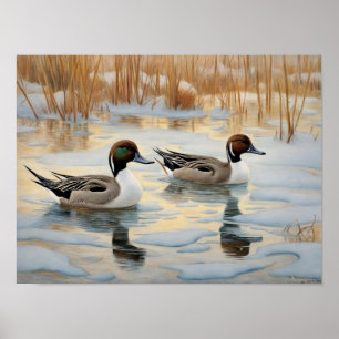 Poster Canards à ongles sur l'étang de neige