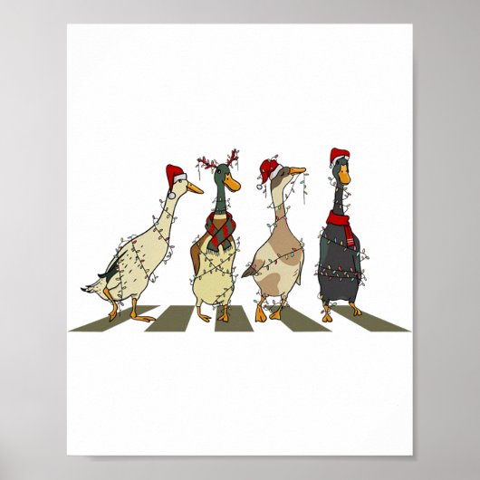 Poster Canards de Noël Joyeux Arbre Lumières Canard de No (Devant)