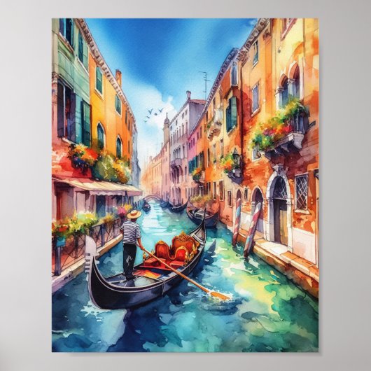 Poster Canaux de Venise Italie Aquarelle Art (Devant)