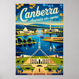 Poster Canberra Australie Art de l'affiche de voyage rétr