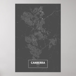 Poster Canberra, Australie (blanc sur noir)