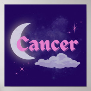 Poster Cancer Céleste Lune Nuage étoiles Astrologie Art