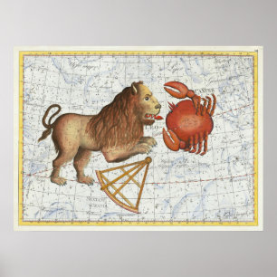 Poster Cancer céleste vintage et constellations de Leo