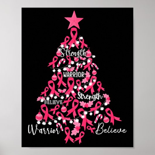 Poster Cancer du sein Arbre de Noël Pink Ribbon Combattre (Devant)