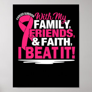 Poster Cancer Survivor Foi Amis Famille Rose et blanc