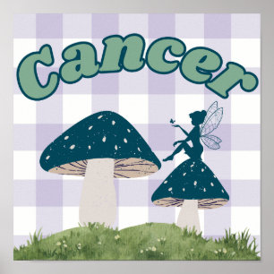 Poster Cancer Zodiac Cottagecore Fée Champignons