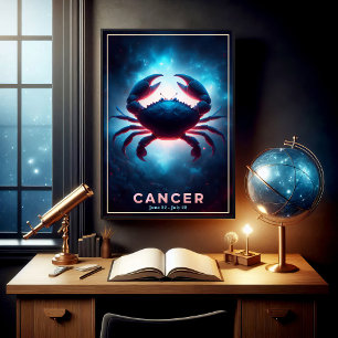 Poster Cancer Zodiaque Lumineux Dessin de Crabe