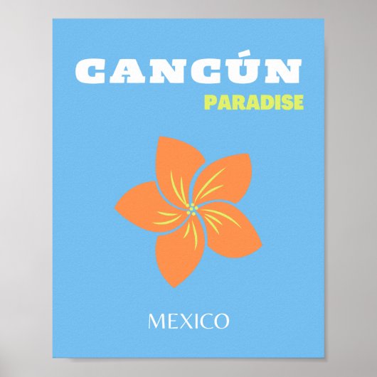 Poster Cancun Art, Art Tropical, Art Voyage, Preppy, Bleu (Devant)