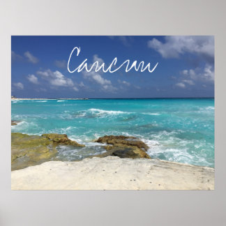 Poster Cancun Mexico Beach Rocky Ocean Waves Carte postal