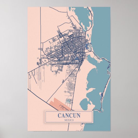 Poster Cancun Mexico Breezy City Map Travel (Devant)