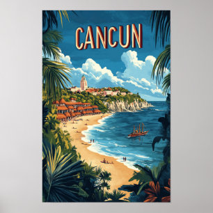 Poster Cancun Mexique Illustration Vintage Voyage