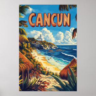 Poster Cancun Mexique Illustration Vintage Voyage