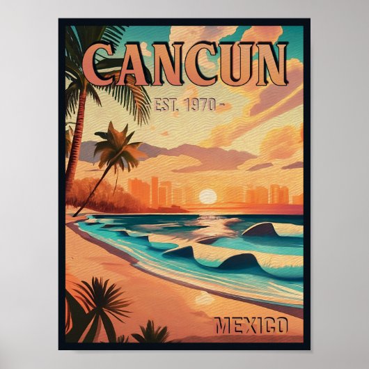 Poster Cancún Mexique Palm Tree Vintage voyage Souvenir (Devant)