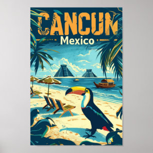 Poster Cancun Mexique Vintage Lieu de voyage célèbre