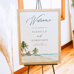 Poster CANCUN Mexique Watercolor Beach Mariage Bienvenue