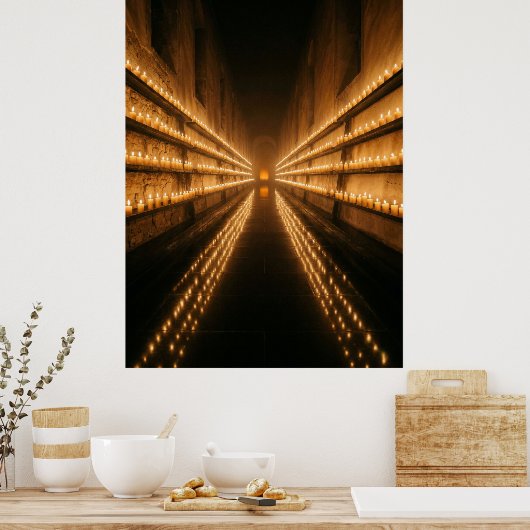 Poster Candlelit Corridor Endless Light Path (Cuisine)