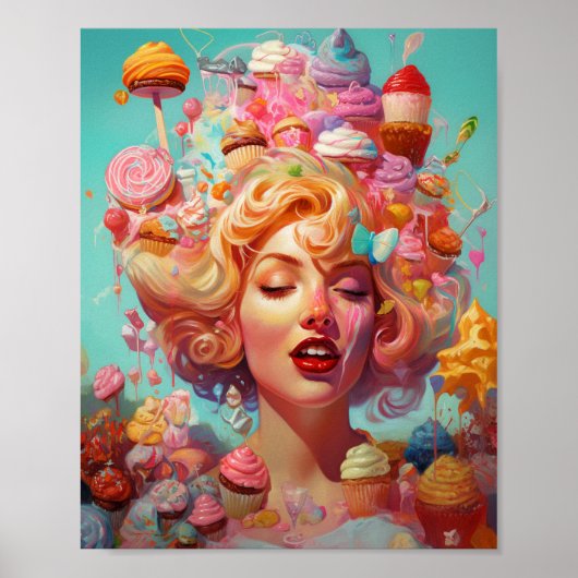 Poster Candy Ice Cream Girl Surreal Imaginaire Art (Devant)
