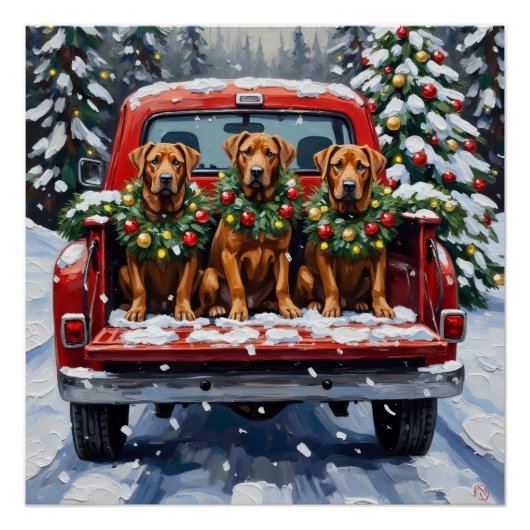 Poster Cane Corso camion rouge de Noël (Devant)