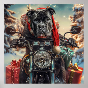 Poster Cane Corso Chien équitation Moto Noël