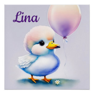 Poster Canetons avec ballon - Aquarelle pour enfants