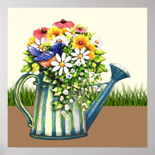 Poster Canette d'eau avec Fleurs sauvages (Devant)
