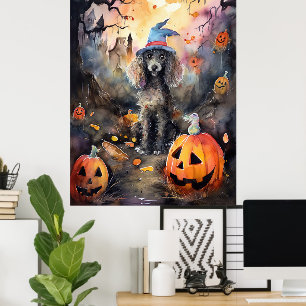 Poster Caniche D'Halloween Avec Peur Citrouille